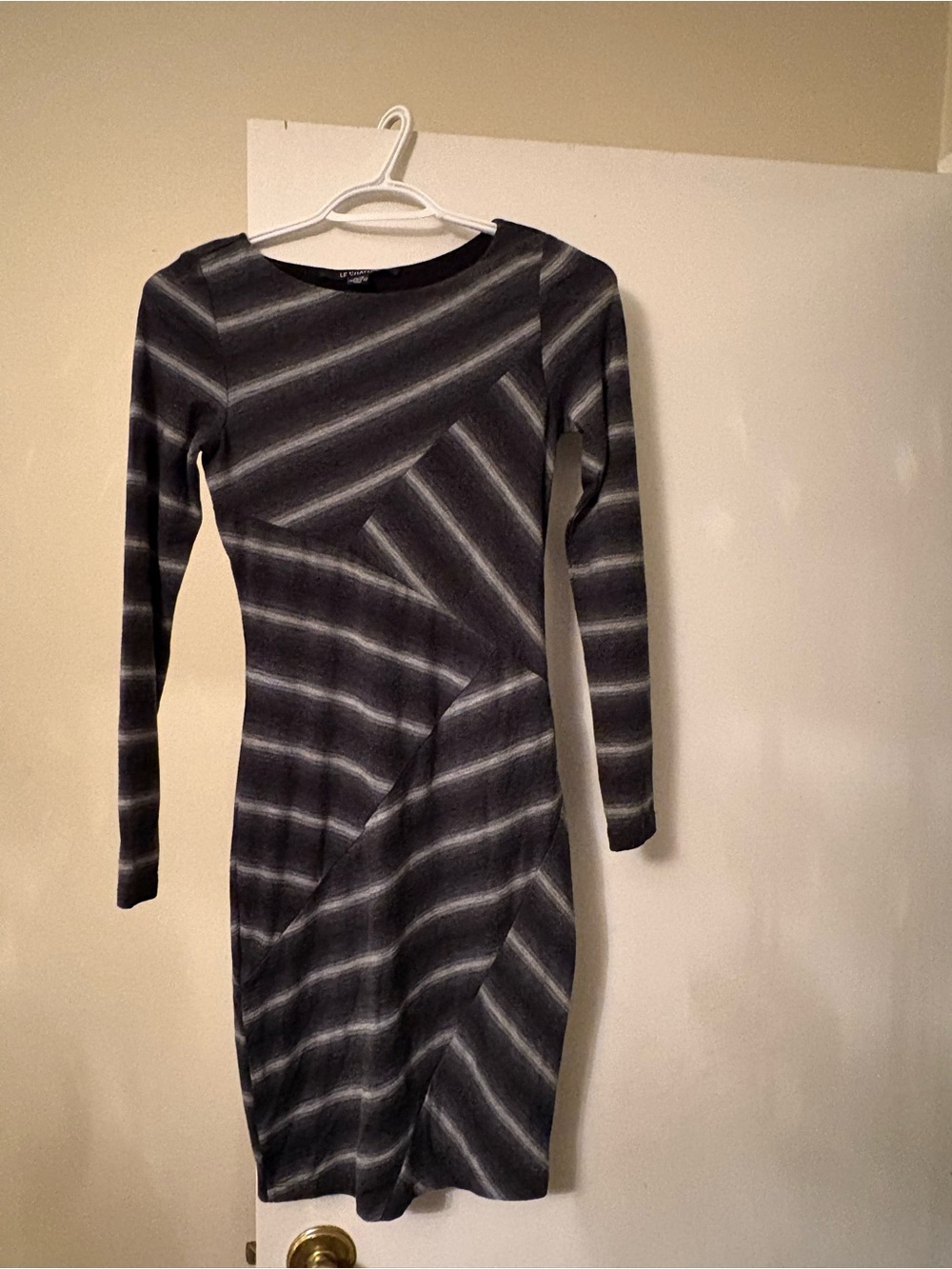 le chateau Black and Gray Striped Long-Sleeve Bodycon Dress